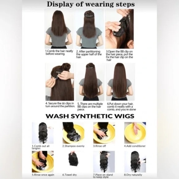 Human Hair Blend Clip-In Extensions | Long Straight Silky Hair | Dark Brown #3 - Picture 3 of 12